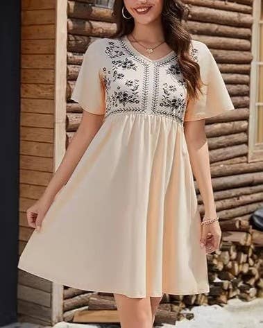 Floral Yoke Flutter Sleeve Mini Dress