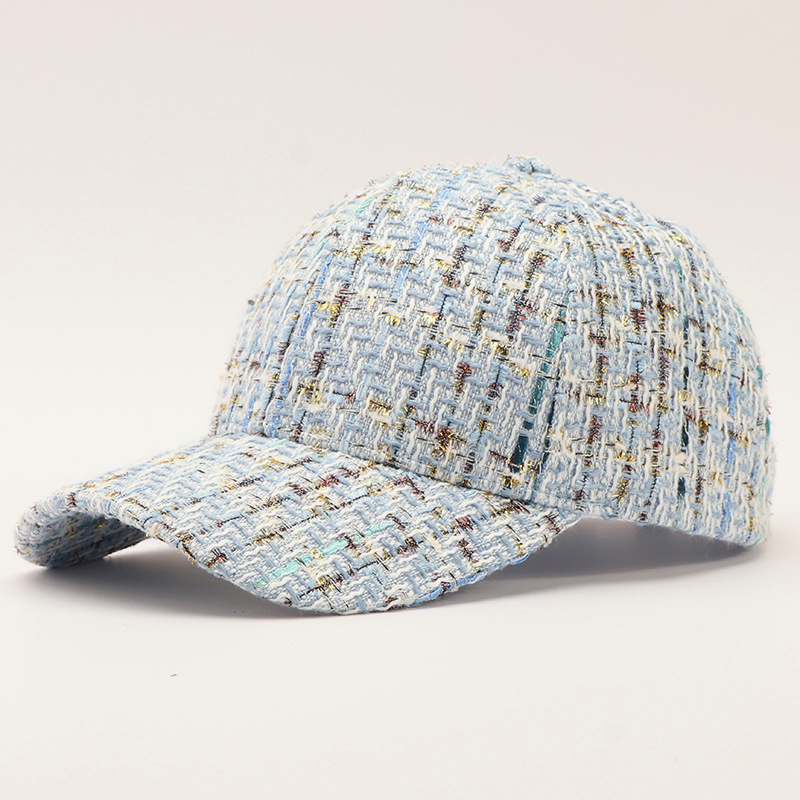 Textured Tweed Check Baseball Cap - Blue