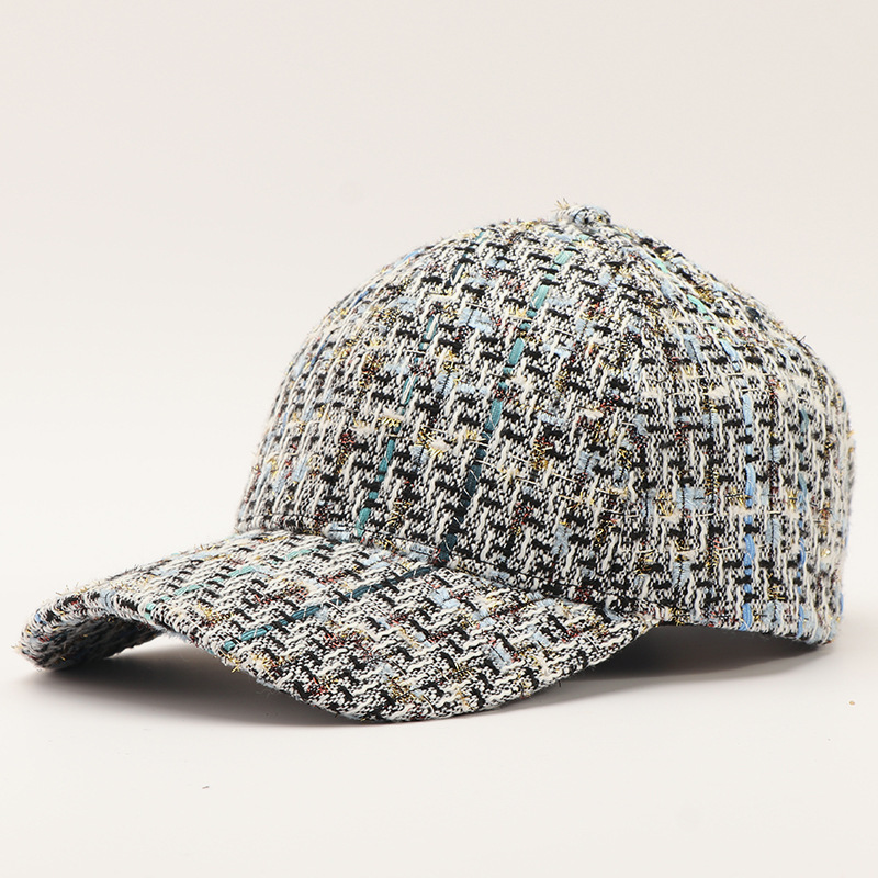Textured Tweed Check Baseball Cap - GrayBlue