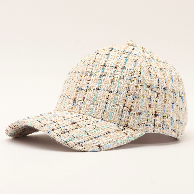 Textured Tweed Check Baseball Cap - Khaki