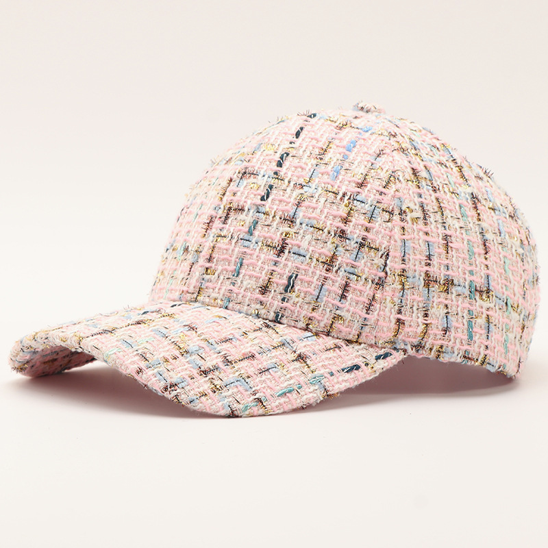 Textured Tweed Check Baseball Cap - Pink - 1