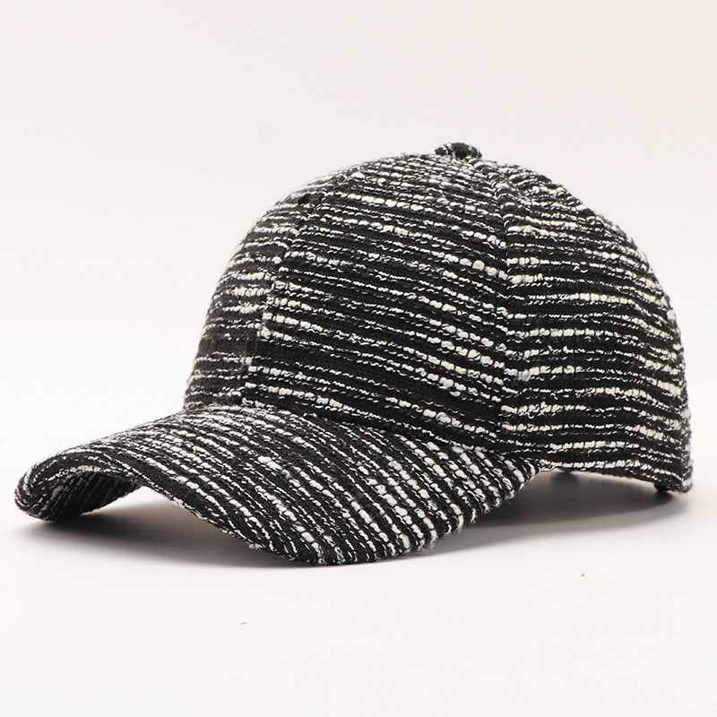 Textured Tweed Check Baseball Cap - SBlack