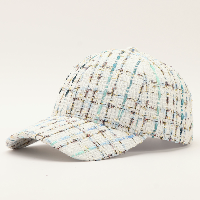 Textured Tweed Check Baseball Cap - White
