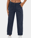 High Waisted Corduroy Pleated Tapered Pants - Dark-Blue