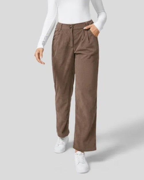 High Waisted Corduroy Pleated Tapered Pants - LightBrown