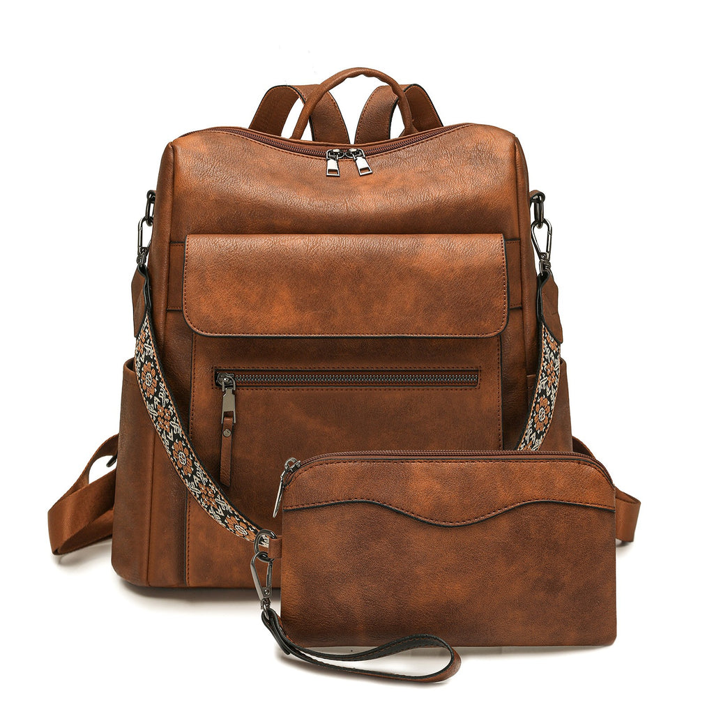 Vintage Vegan Leather Backpack with Wristlet