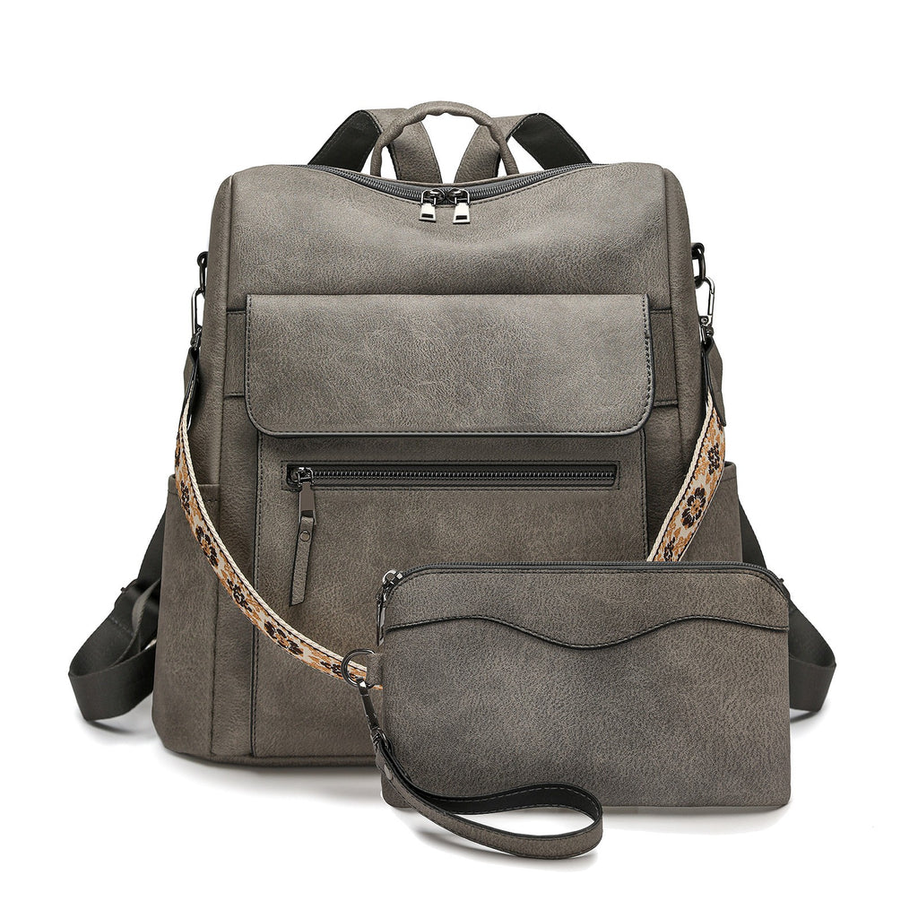 Vintage Vegan Leather Backpack with Wristlet
