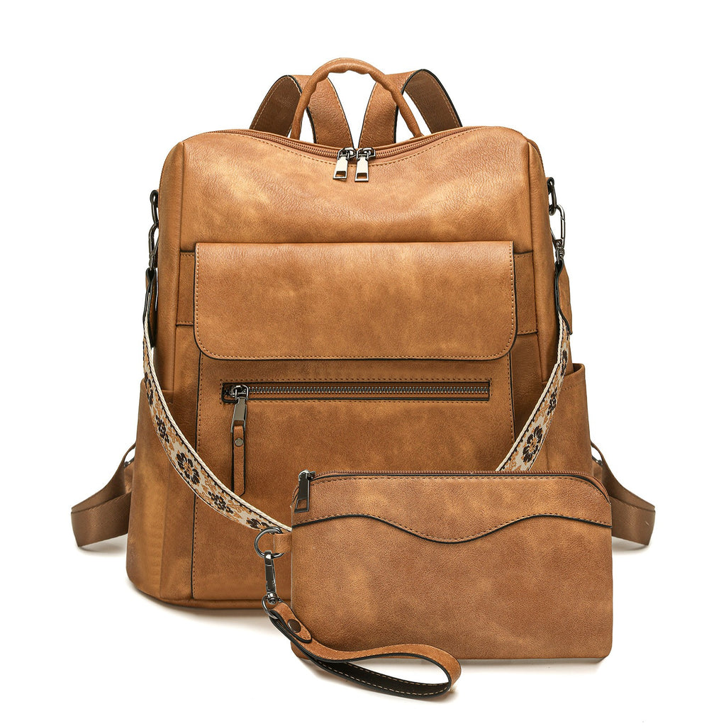 Vintage Vegan Leather Backpack with Wristlet