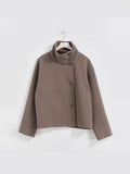 Wool Blend Stand Collar Oversized Cropped Coat - Taupe
