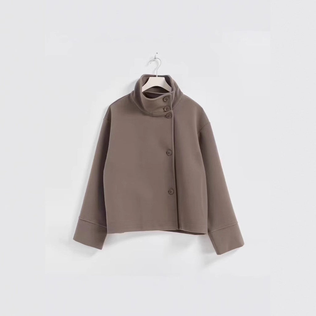 Wool Blend Stand Collar Oversized Cropped Coat