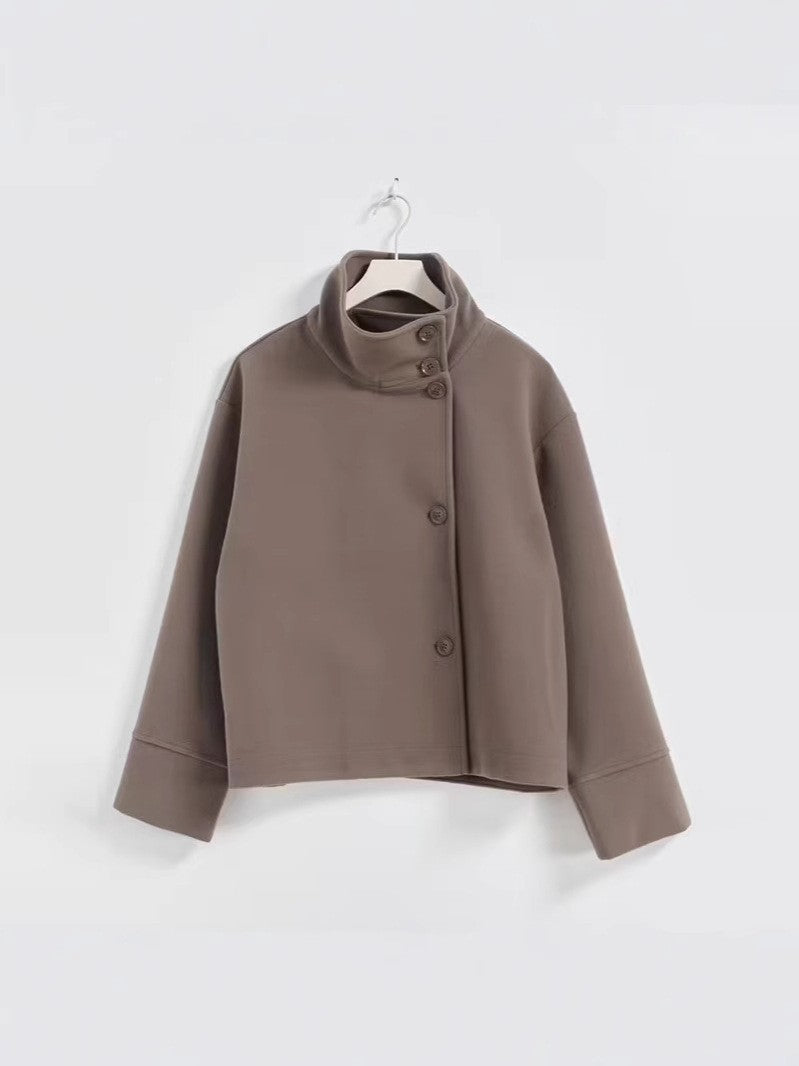 Wool Blend Stand Collar Oversized Cropped Coat