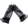 Sheer Organza Ruffle Cuff Wrist Gloves - Black