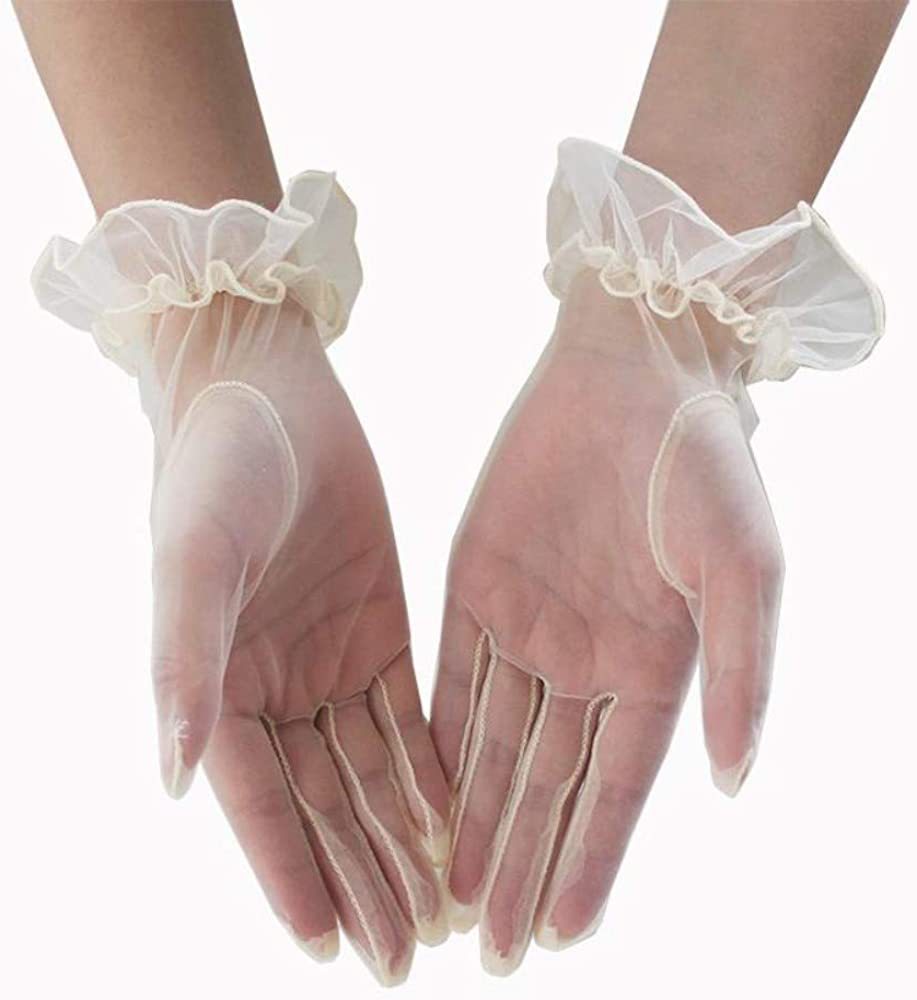 Sheer Organza Ruffle Cuff Wrist Gloves - Champagne