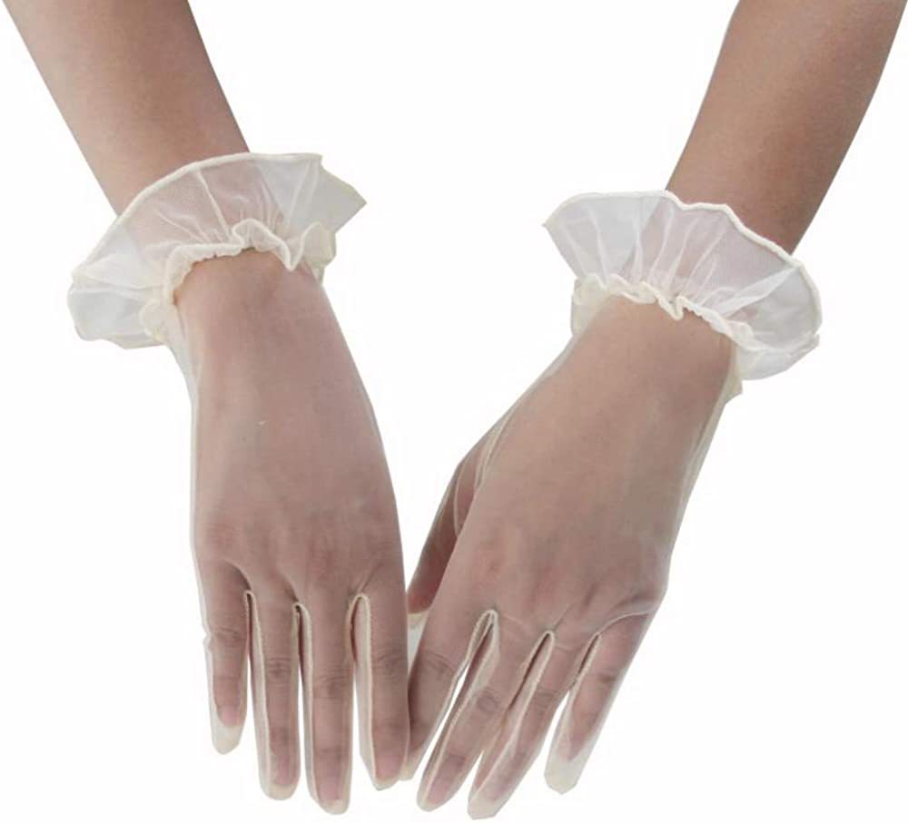 Sheer Organza Ruffle Cuff Wrist Gloves - Champagne - 1