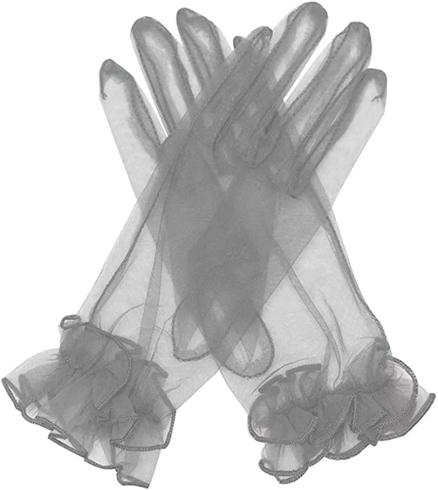 Sheer Organza Ruffle Cuff Wrist Gloves - Gray
