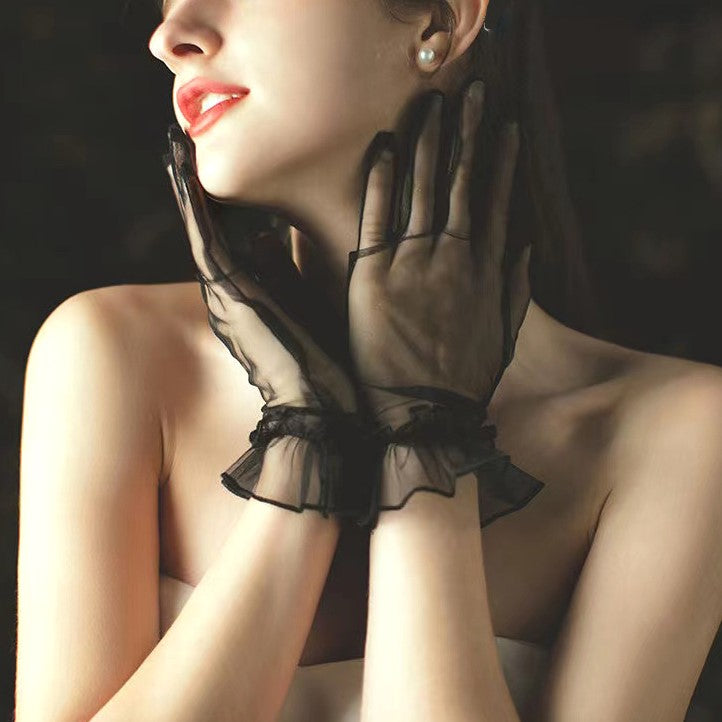 Sheer Organza Ruffle Cuff Wrist Gloves - view 1