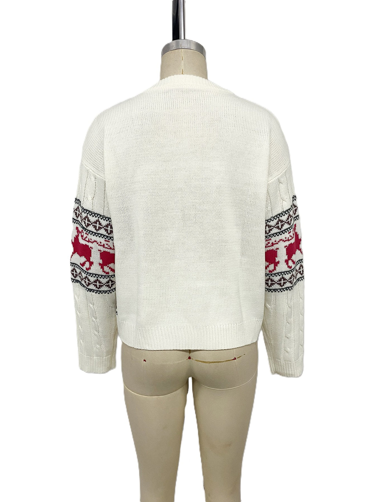 White Reindeer Fair Isle Cable Knit Holiday Sweater - White - 2