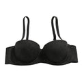 Textured Lace Underwire Push Up Balconette Bra - Black