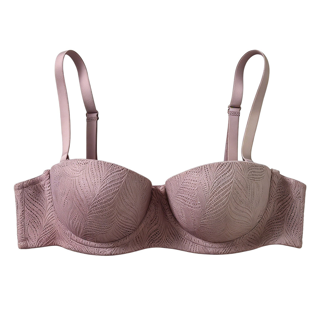 Textured Lace Underwire Push Up Balconette Bra - Mauve