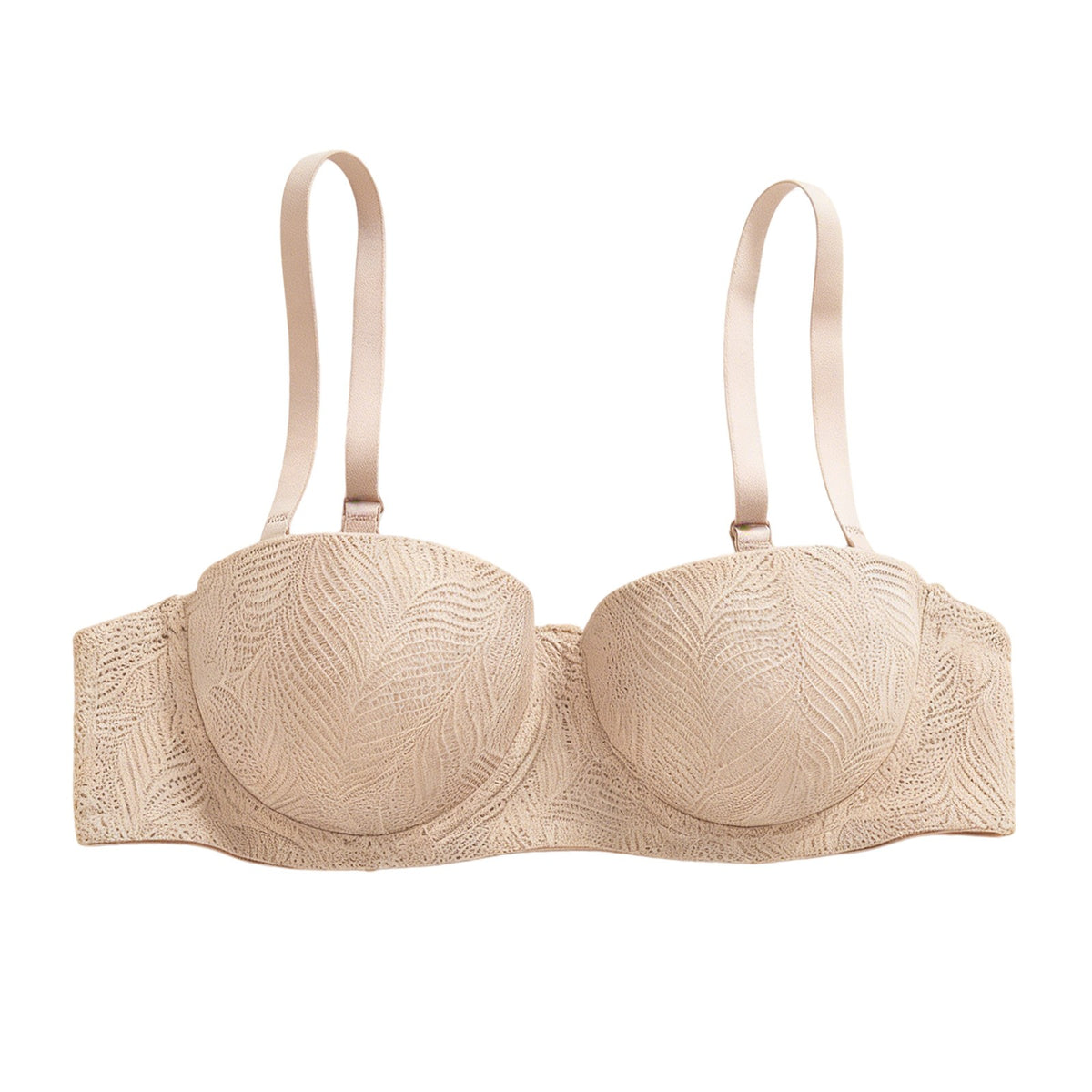 Textured Lace Underwire Push Up Balconette Bra - Nude