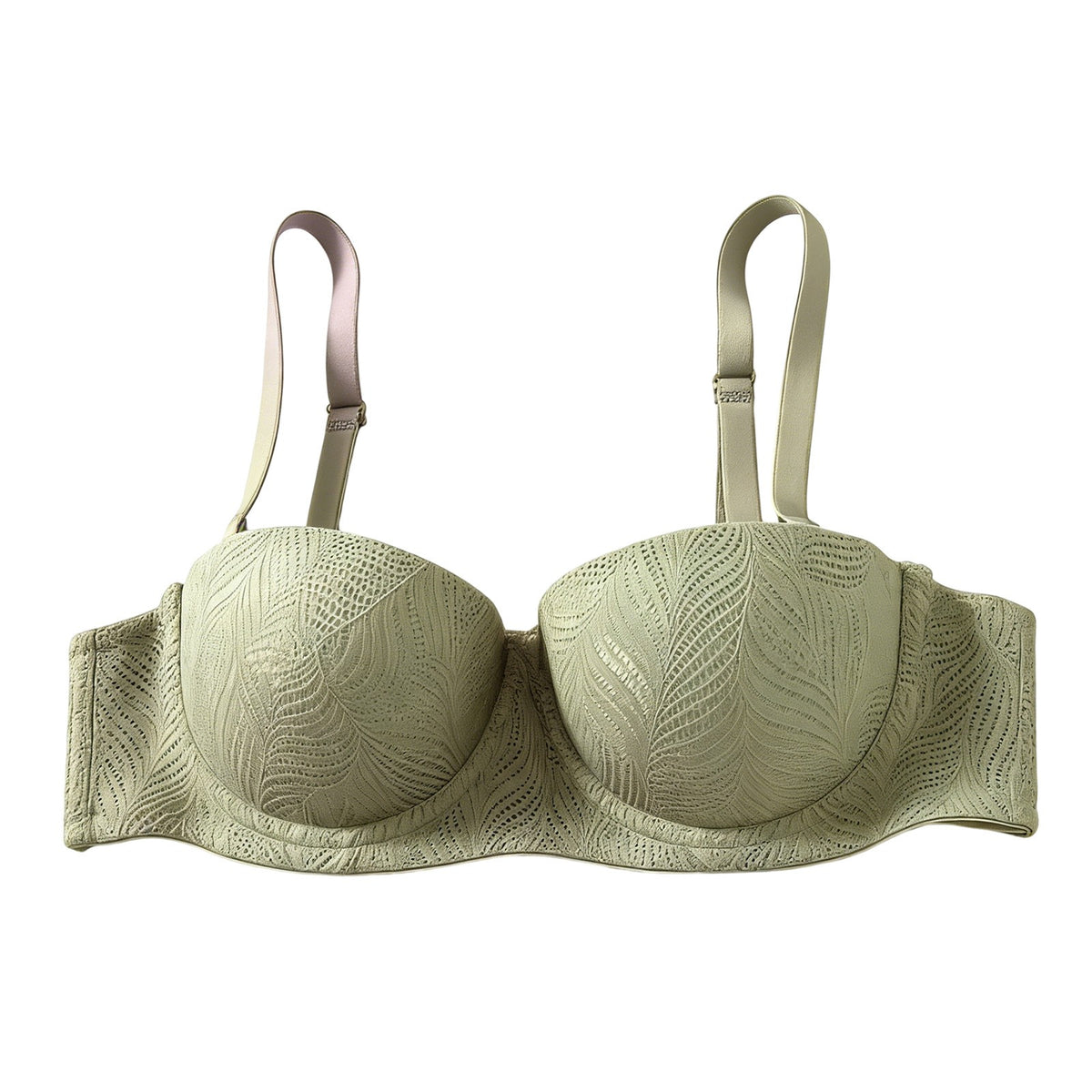 Textured Lace Underwire Push Up Balconette Bra - Sage