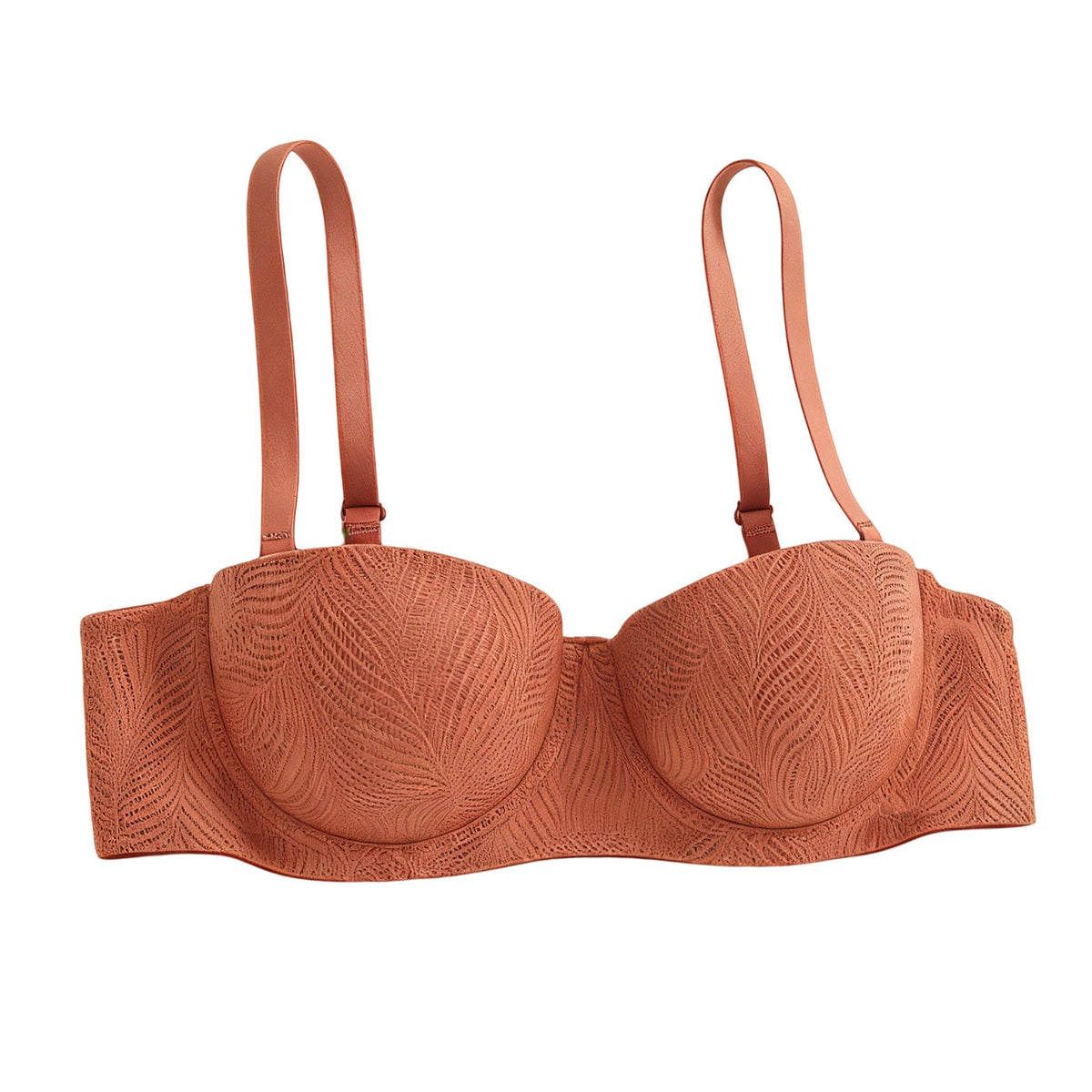 Textured Lace Underwire Push Up Balconette Bra - Terracotta