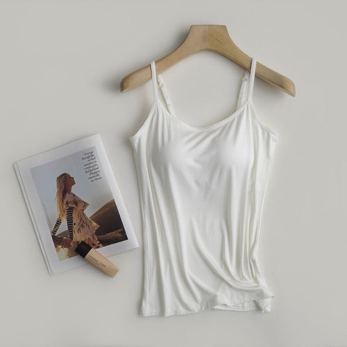Adjustable Strap Modal Cami With Bra - White