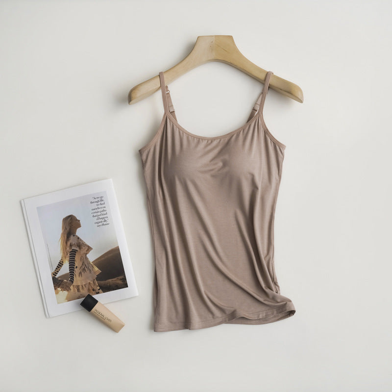 Adjustable Strap Modal Cami With Bra - coca