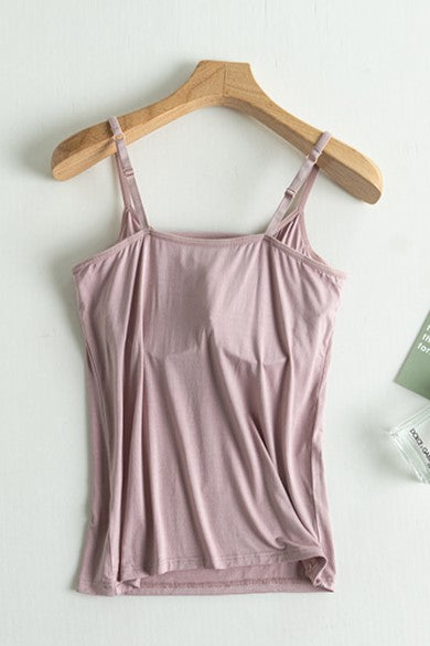 Adjustable Strap Modal Cami With Bra - pink - 5