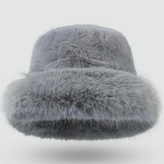 Fluffy Plush Winter Bucket Hat - Gray