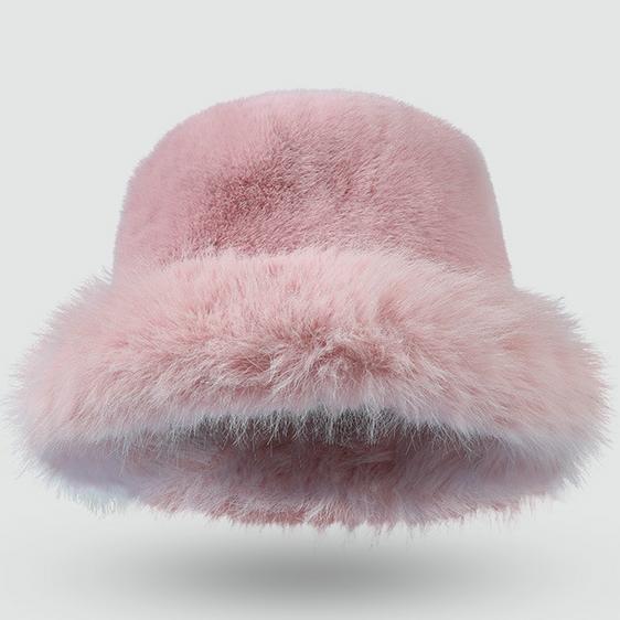 Fluffy Plush Winter Bucket Hat - Pink