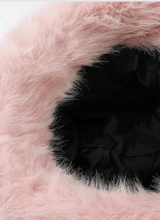 Fluffy Plush Winter Bucket Hat - Pink - 1