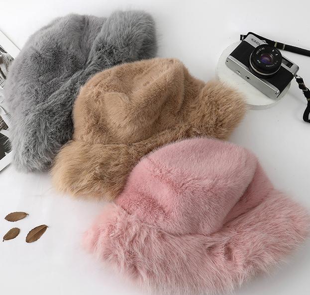 Fluffy Plush Winter Bucket Hat - Pink - 3
