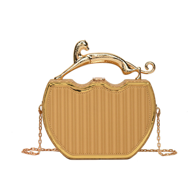 Sculpted Handle Box Crossbody Chain Bag - golden