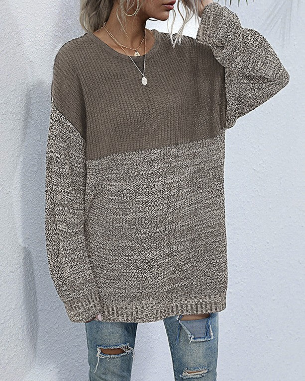 Marled Colorblock Longline Tunic Sweater - Khaki