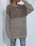 Marled Colorblock Longline Tunic Sweater - Khaki