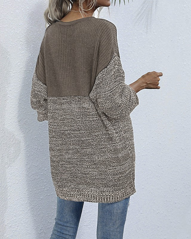 Marled Colorblock Longline Tunic Sweater - Khaki - 2