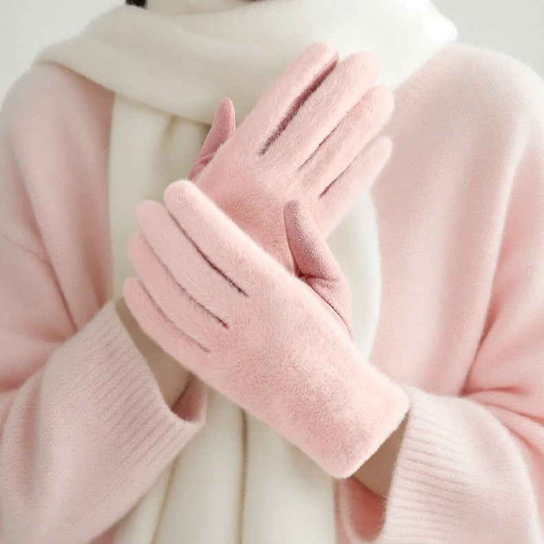 Soft Plush Winter Gloves With Folded Cuff