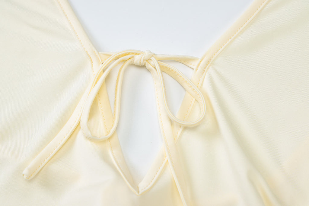 Halter Neck Ruffle Slit Maxi Dress - cream - 5