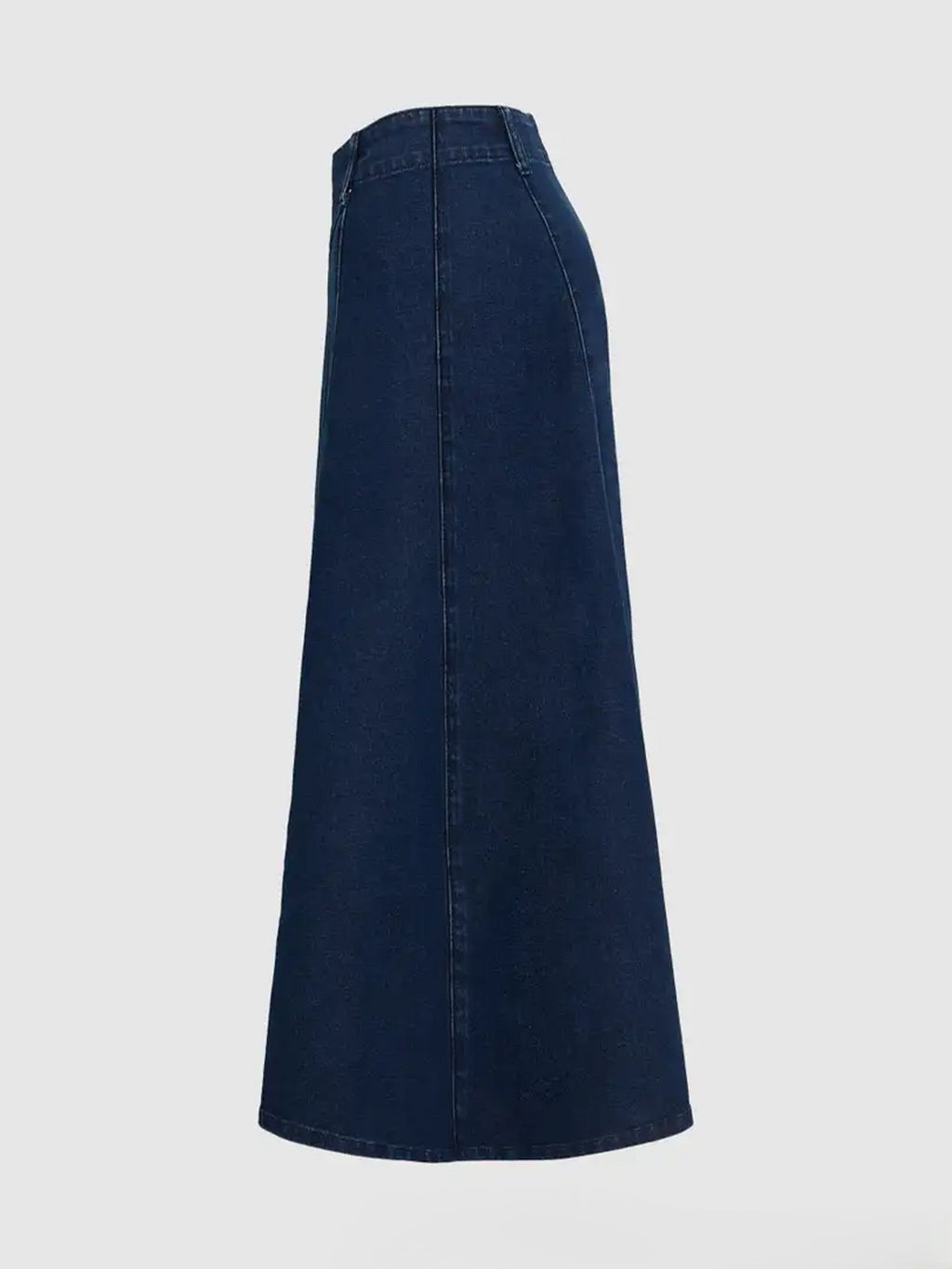 Panel Seam Flared Denim Midi Skirt
