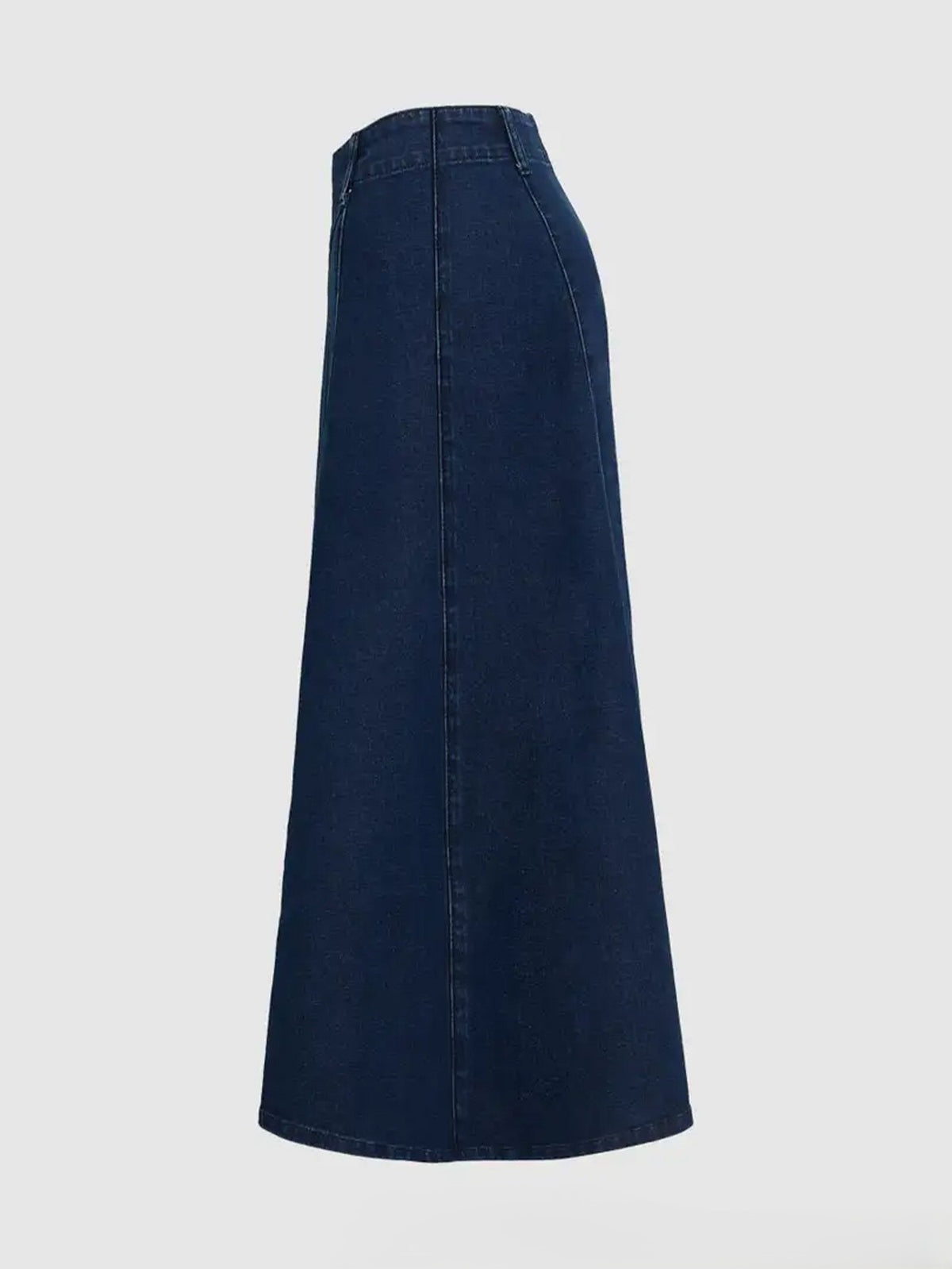 Panel Seam Flared Denim Midi Skirt