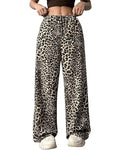 Leopard Print Low Rise Wide Leg Pants - Apricot