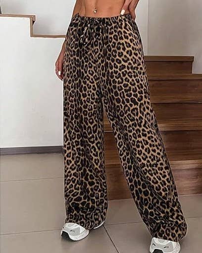Leopard Print Low Rise Wide Leg Pants
