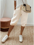 Drawstring Waist Cropped Linen Blend Pants - Apricot
