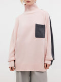 Colorblock Patch Pocket Turtleneck Sweater - Pink