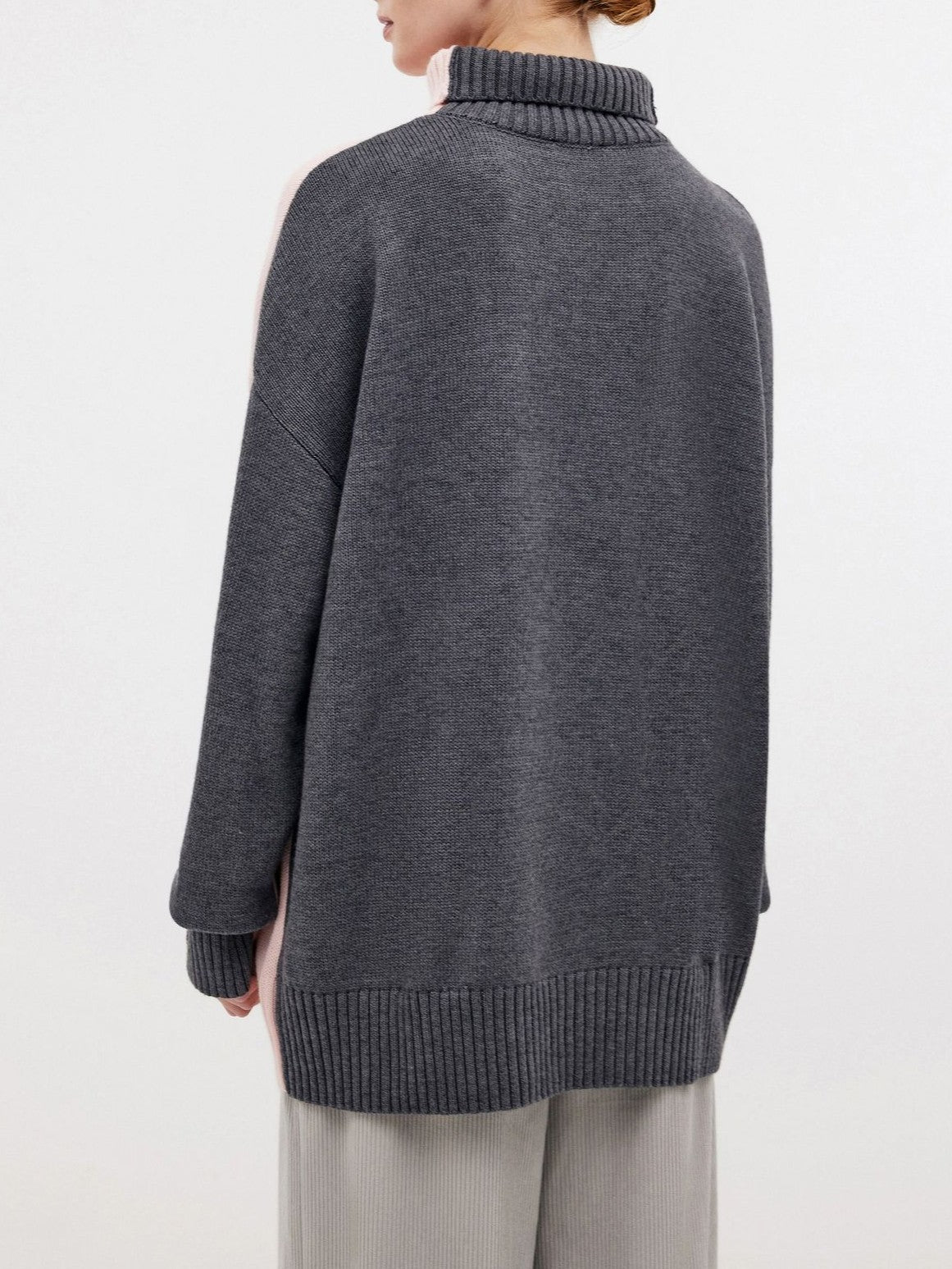 Colorblock Patch Pocket Turtleneck Sweater - Pink - 1