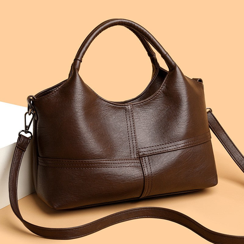 Vintage Patchwork Top Handle Bag with Crossbody Strap - Coffee