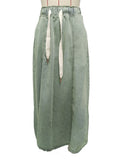 Drawstring Waist Maxi Skirt Raw Hem - Green