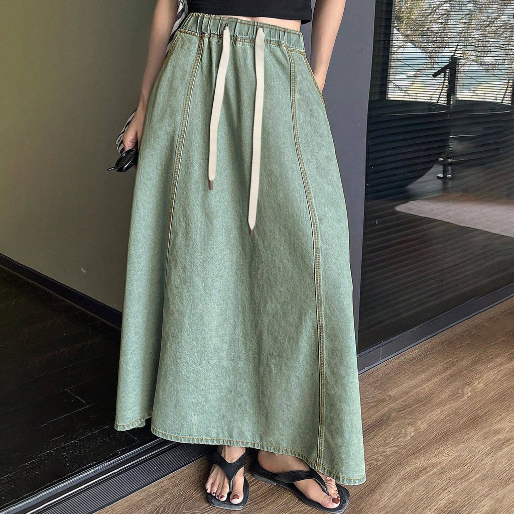 Drawstring Waist Maxi Skirt Raw Hem