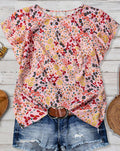Ruffled Cap Sleeve Blouse With Micro Floral Print - Pink